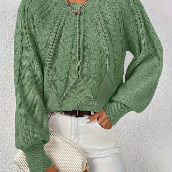 Women's Cable-Knit Sweater with Balloon Sleeves