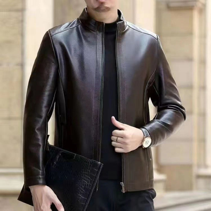 Carter | Men's Faux Leather Jacket with Stand Collar or Lapel