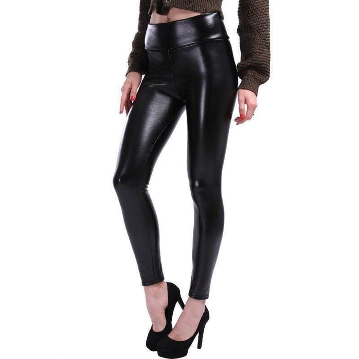 Black Imitation Leather Leggings - Aurora
