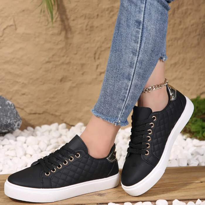 Women's Quilted Platform Sneakers with Lace-Up Closure