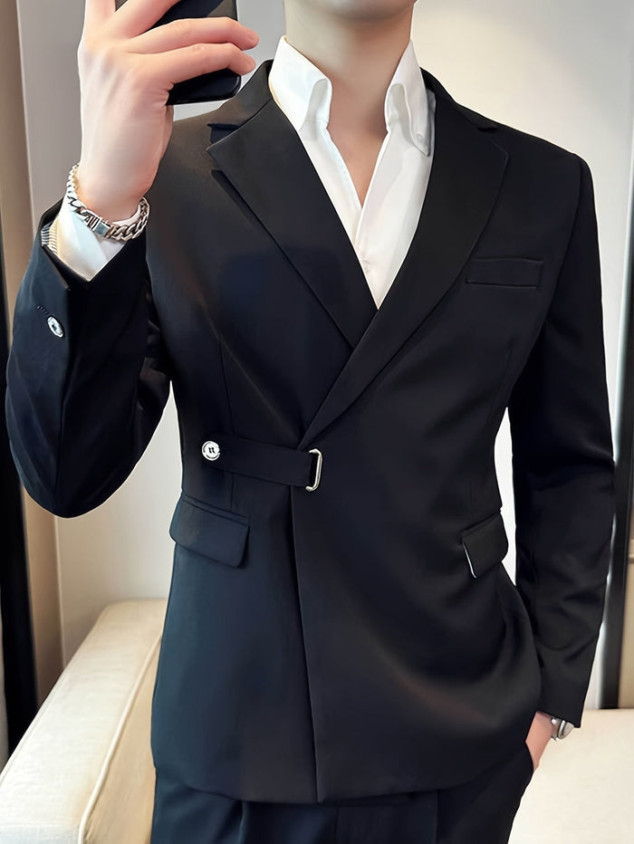 Men's Double-Breasted Blazer with Notch Lapel and Belt