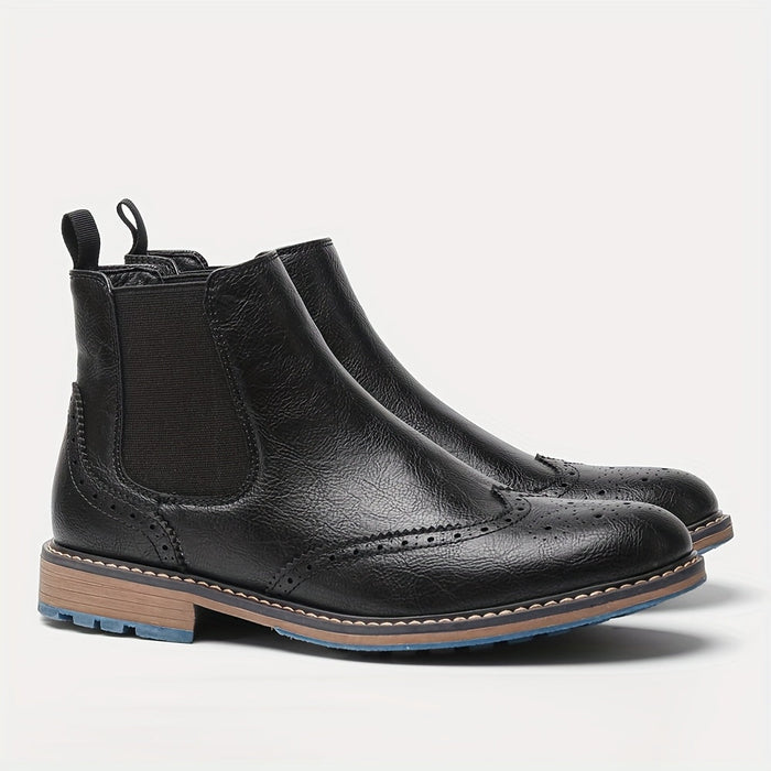 Men's Brogue Chelsea Boots with Elastic Side Panels