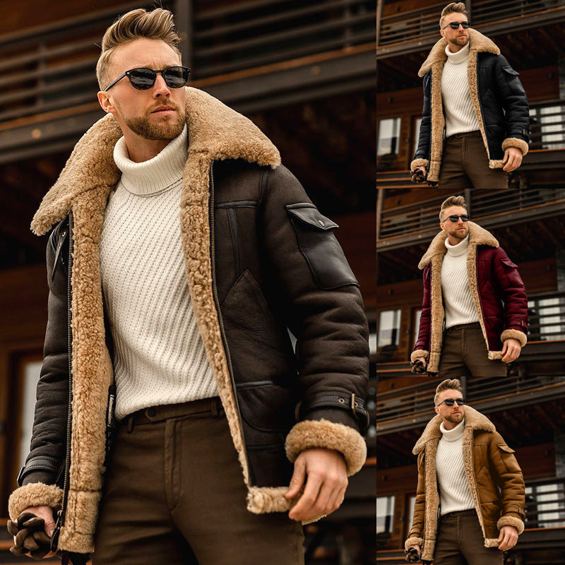 Men's winter jacket with big faux fur collar