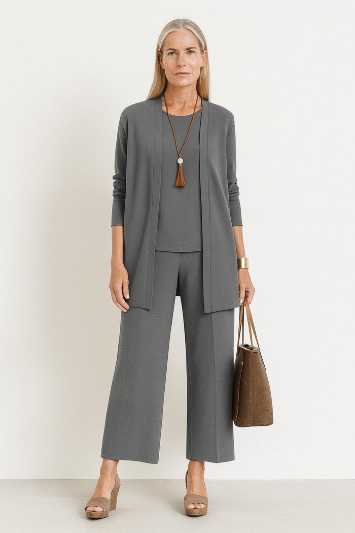 Women's Three-Piece Longline Cardigan Tank Wide-Leg Pants Set