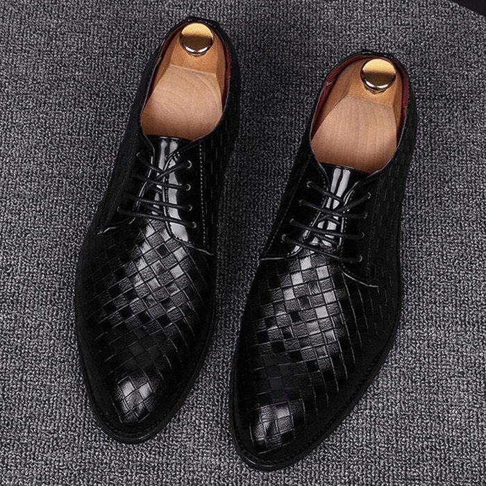 Men's Woven Texture Lace-Up Dress Shoes Pointed Toe