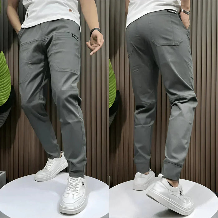 Men's Elastic Waist Cargo Pants with Button Zipper