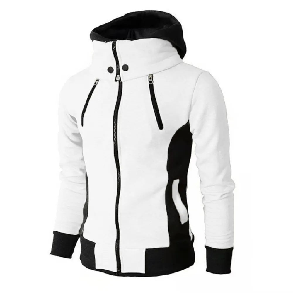 Man wearing slim gray zip hoodie jacket