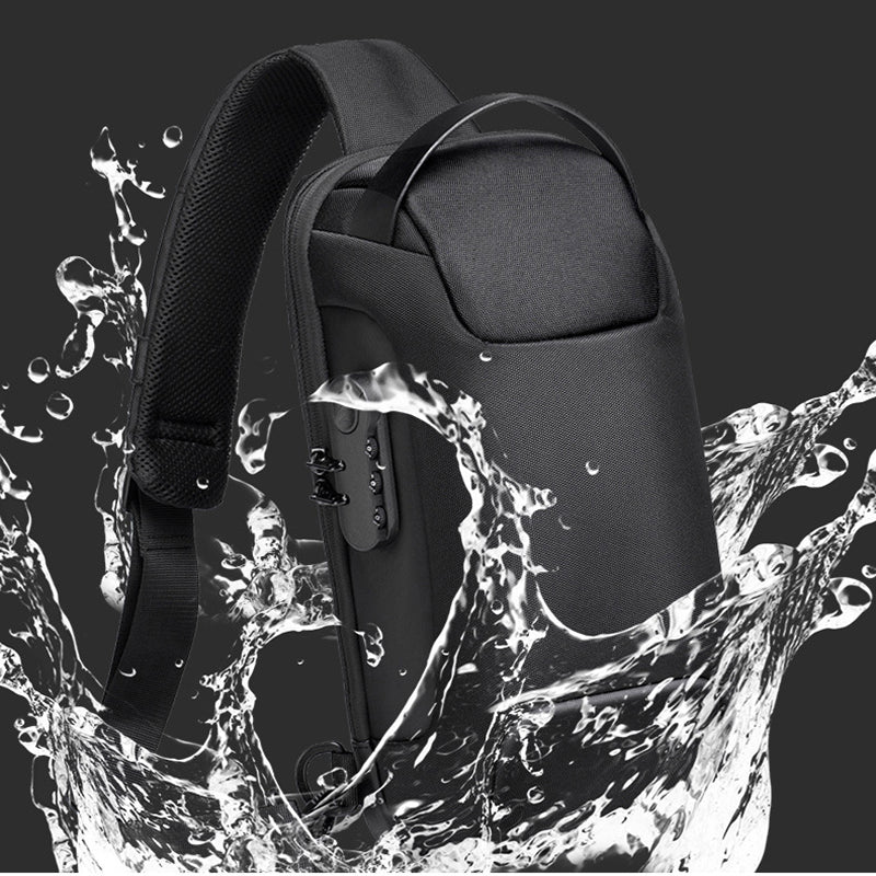 Black anti-theft sling bag with combination lock