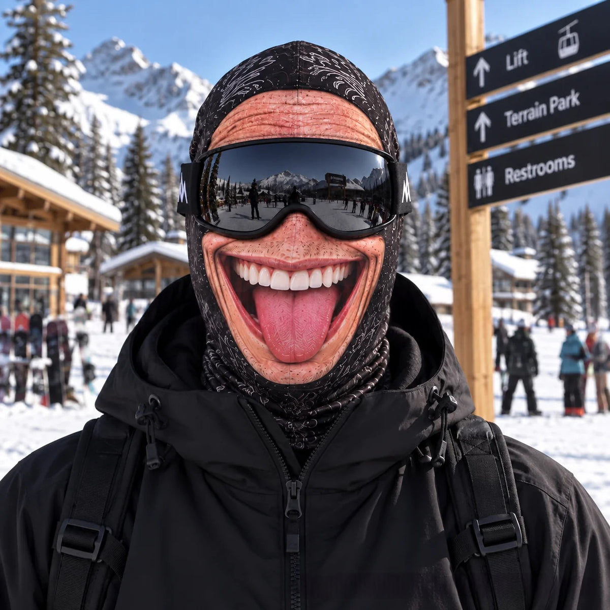 Ski mask with realistic funny face print