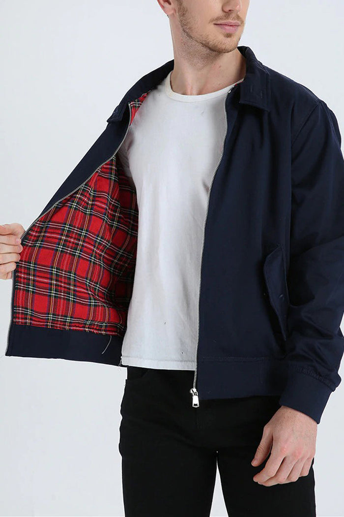 Men's Harrington Jacket with Tartan Lining and Zip Front