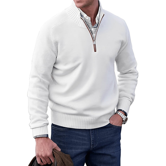 Men's Quarter-Zip Knit Sweater Stand Collar Long Sleeve
