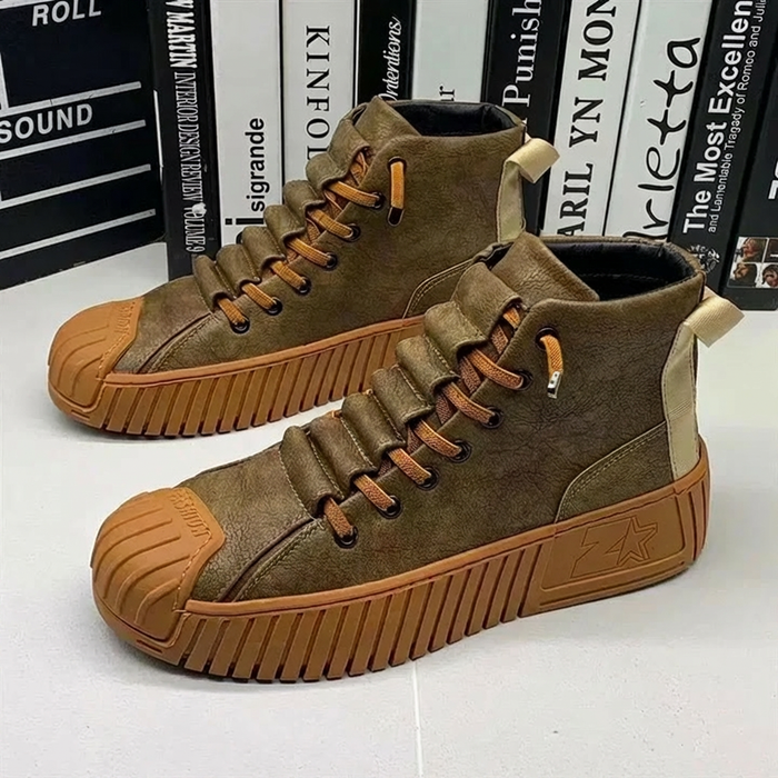 Men's High-Top Sneakers with Ribbed Sole and Lace-Up