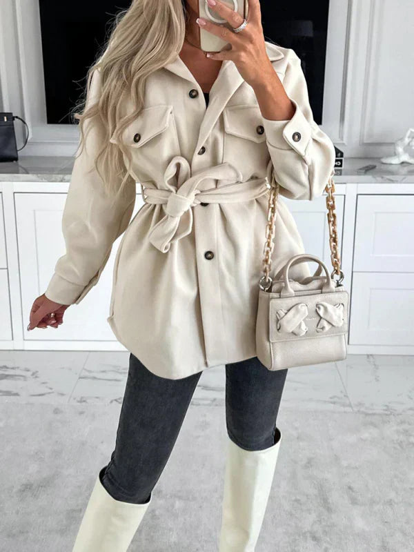 Women's Belted Shacket Button-Front for Casual Layering