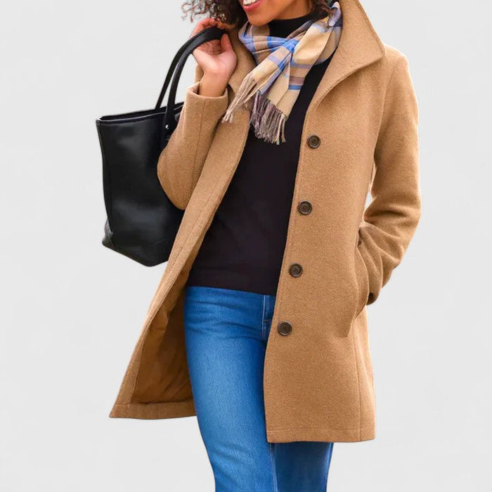 Women's Longline Button-Front Coat with Notch Collar