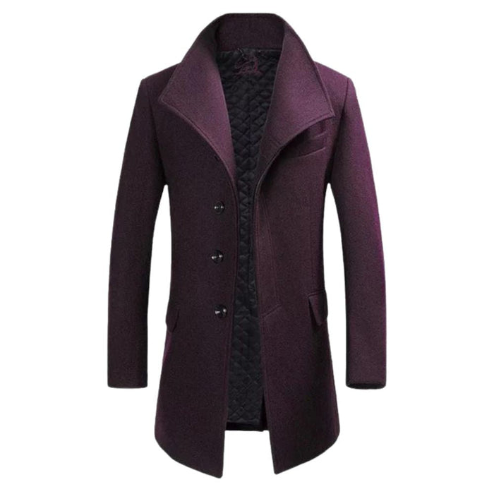 Men's Notch Lapel Wool Blend Coat with Quilted Lining