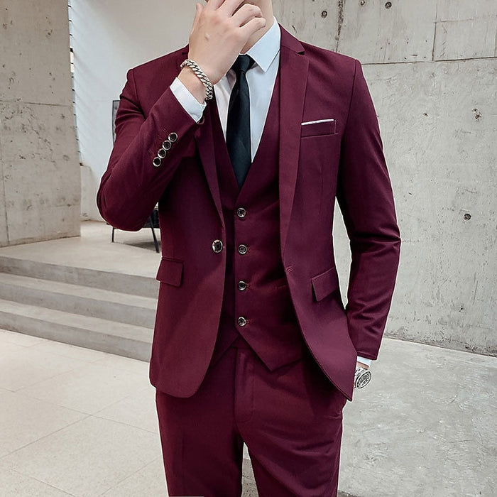 Men's Three-Piece Suit Set Jacket Waistcoat Trousers