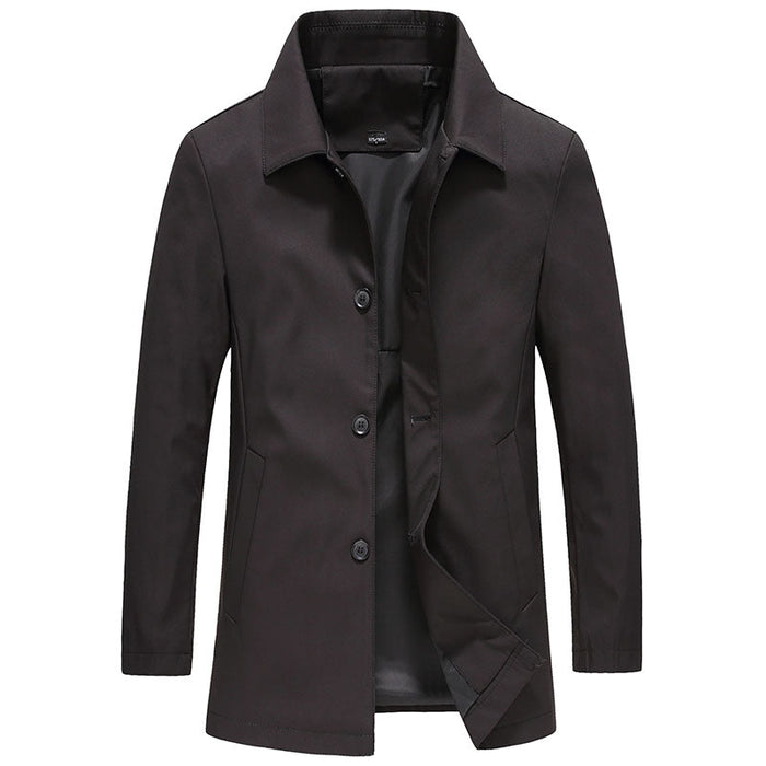 Men's Button-Front Trench Coat with Classic Collar