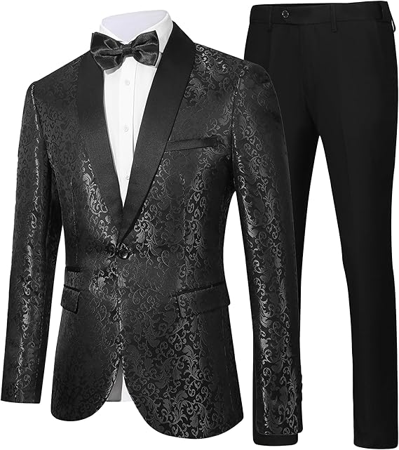 Men's Jacquard Tuxedo Suit with Shawl Lapel 2-Piece Set