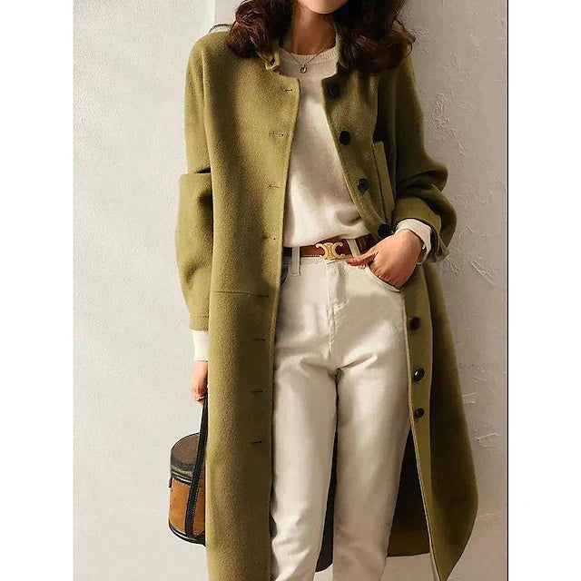 Women's Button-Front Long Jacket with Pockets