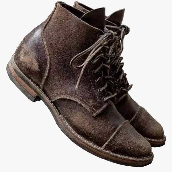 Men's Lace-Up Ankle Boots with Cap Toe and Welt Stitch