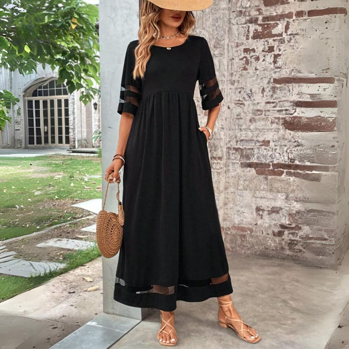 Women's Midi Dress with Sheer Stripe Detail and Pockets