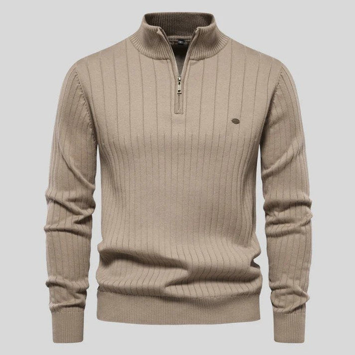 Men's Half-Zip Sweater with Ribbed Collar and Cuffs