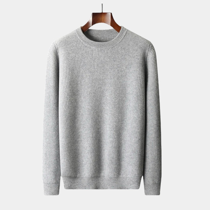 Men's Waffle Knit Crew Neck Sweater Long Sleeve