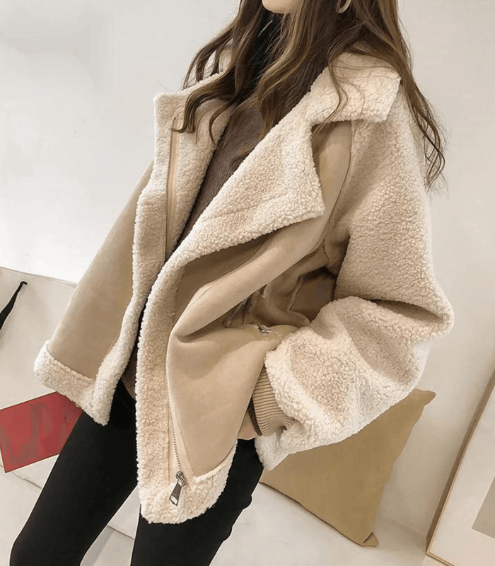 Women's Sherpa Aviator Jacket with Oversized Collar