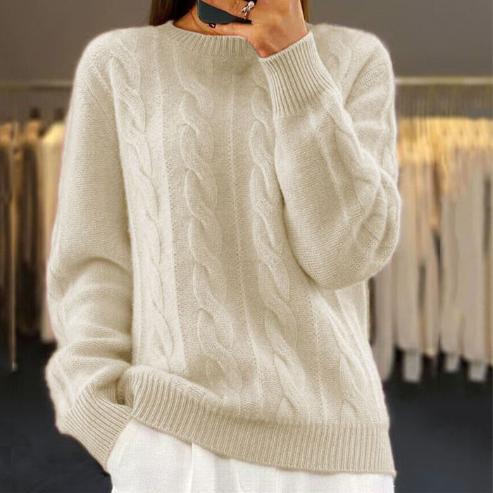 Women's Cable-Knit Crewneck Sweater with Ribbed Trim