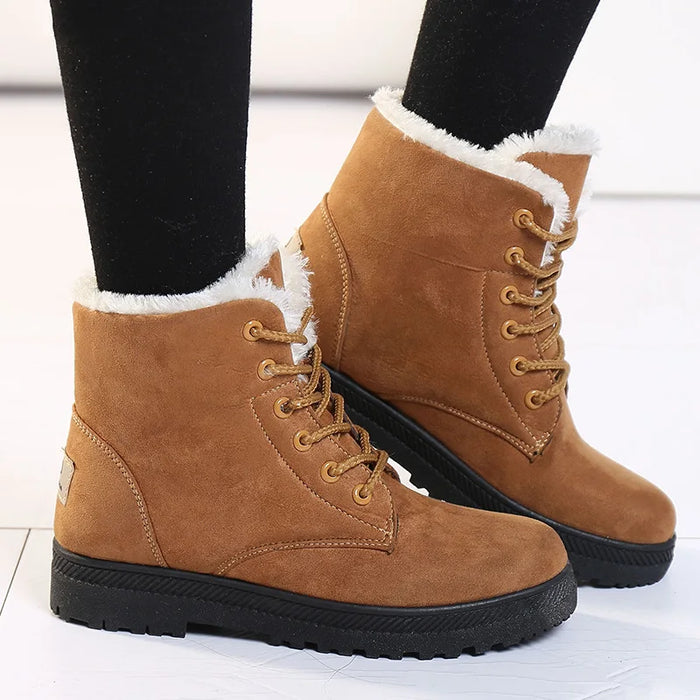 Women's Lace-Up Ankle Boots with Faux-Fur Lining for Winter